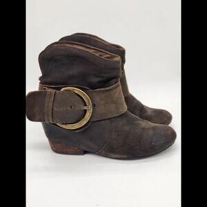 Miz Mooz New York Brown Leather Bootie With Thick Strap Womens Size 7.5